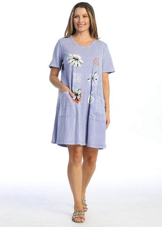Spirals Periwinkle Short Sleeve Dress with Pockets