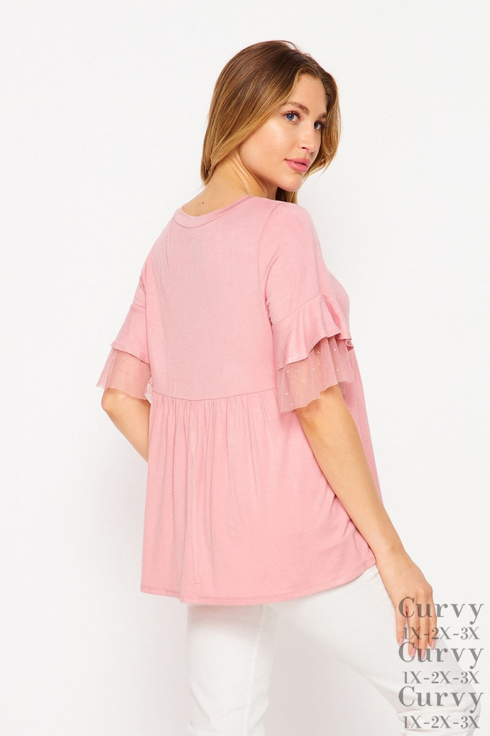 Load image into Gallery viewer, Baby Doll Top with Sheer Ruffle Sleeves - Mauve
