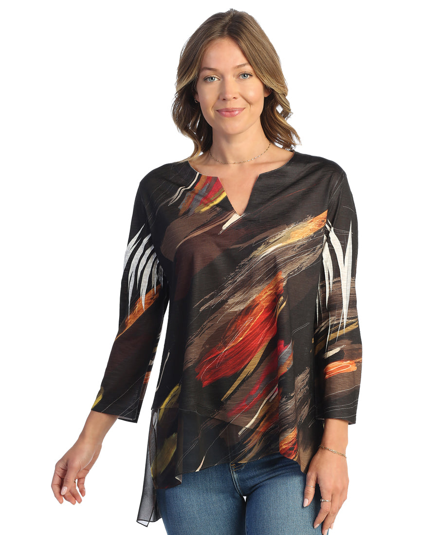 Load image into Gallery viewer, Dunes Slit V-Neck Tunic Top With Chiffon Contrast
