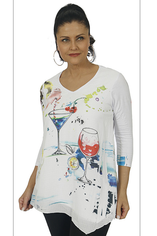 Load image into Gallery viewer, 665P613 V-Neck Top with Angled Hemline
