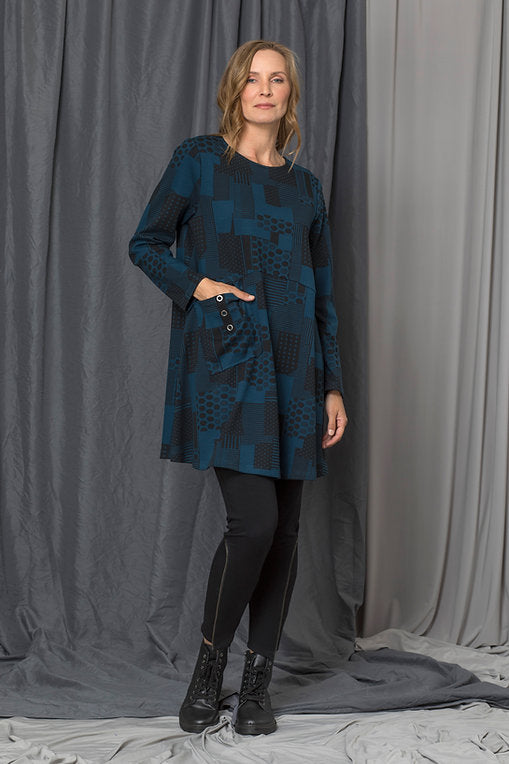 Load image into Gallery viewer, Kylie Pattern Teal Sweater Knit Dress
