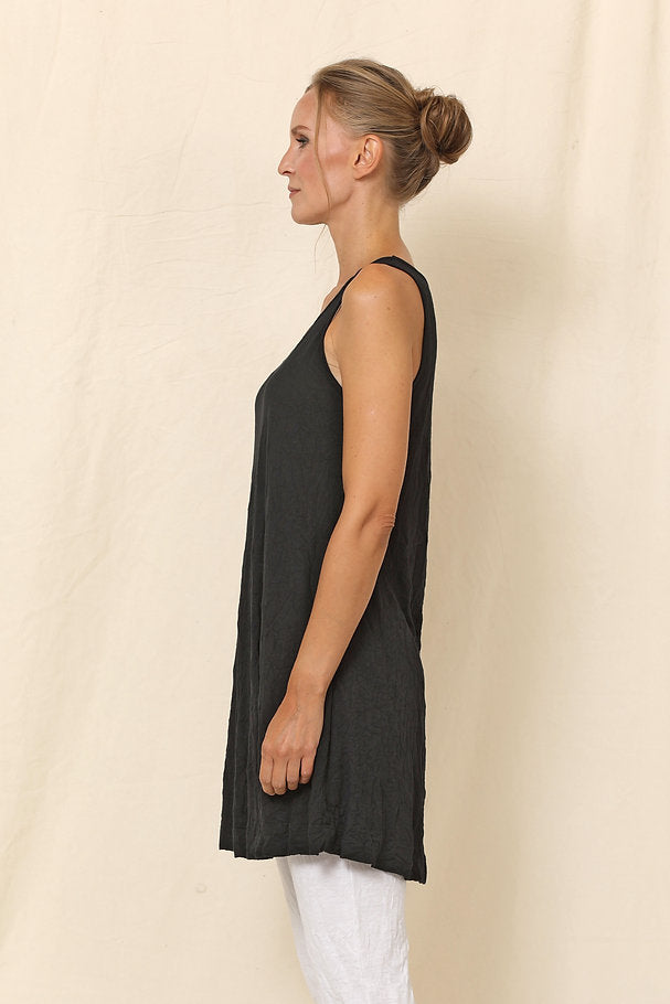 Long Crinkle Tank - Black