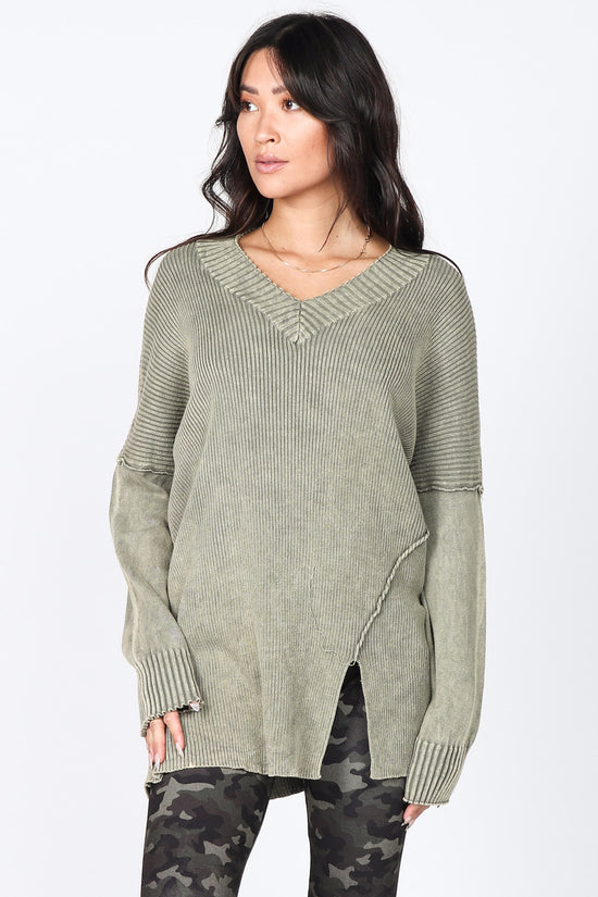S4920A Mineral Wash Ribbed Sweater Tunic