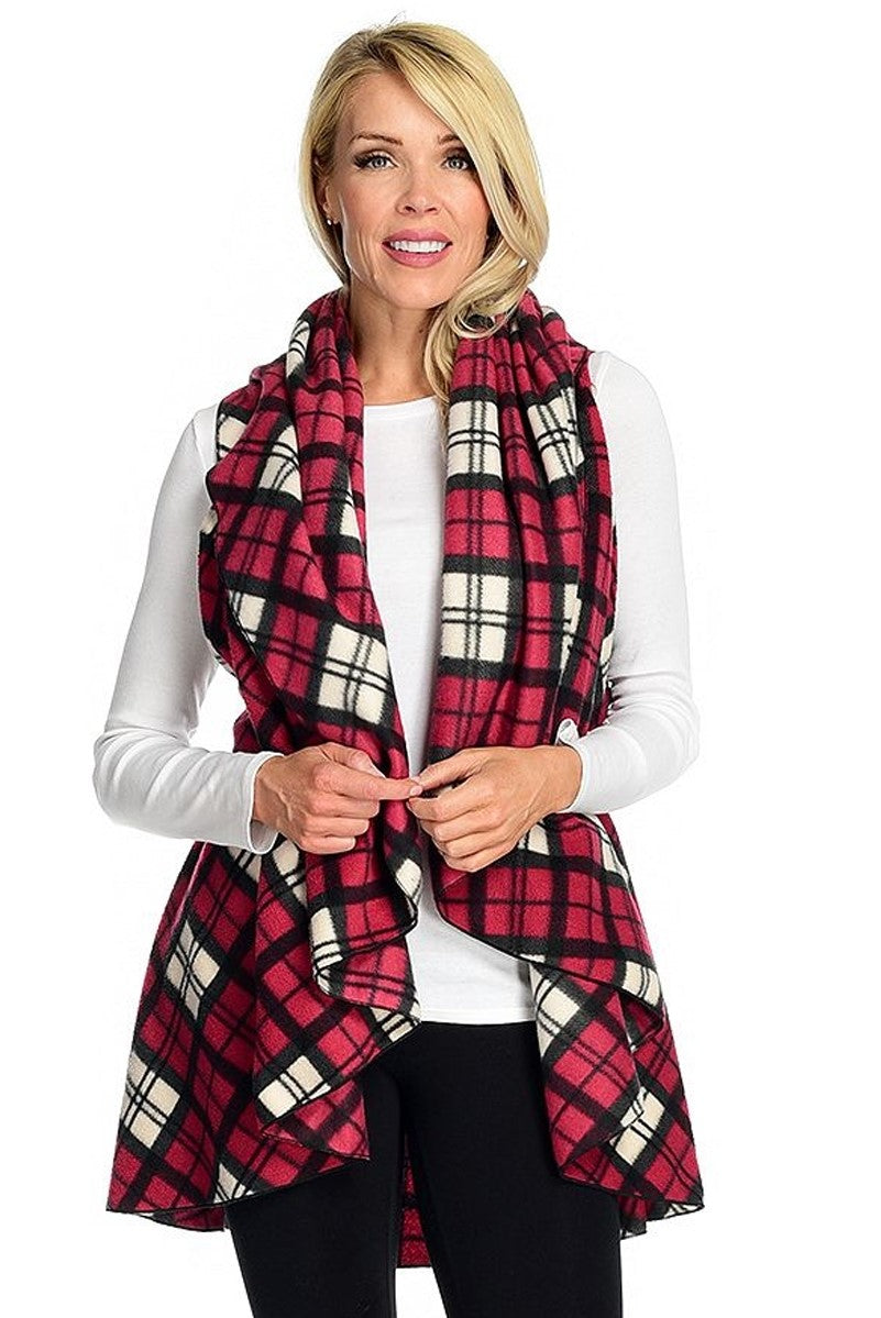 Fleece Convertible Shawl - Red Plaid