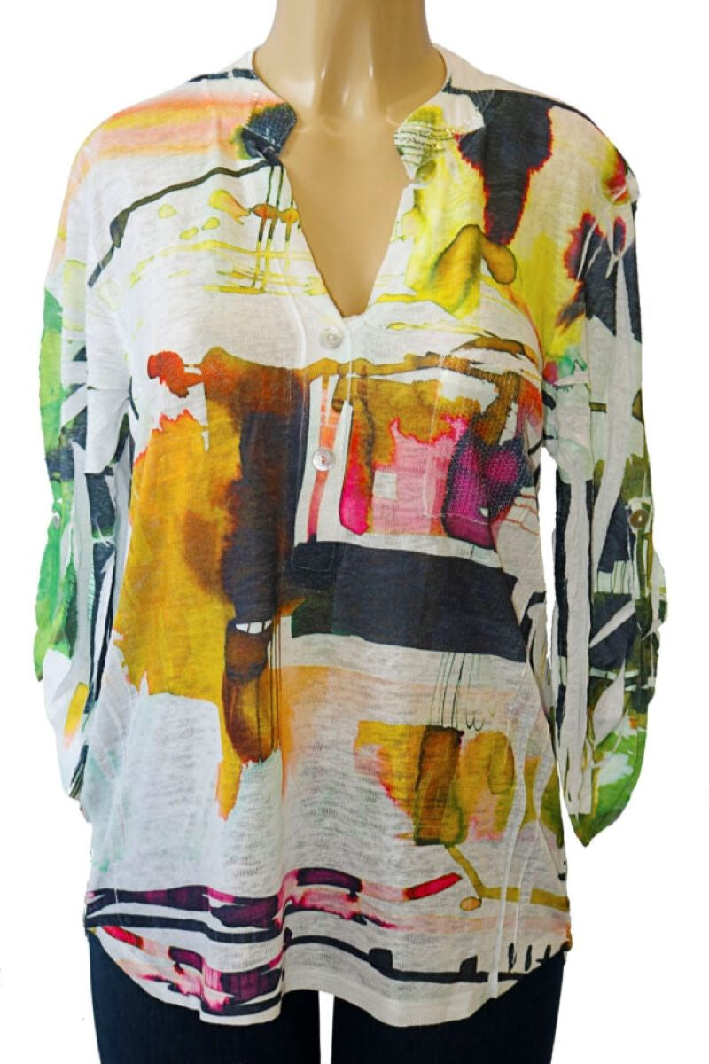 Load image into Gallery viewer, 819P557 V-Neck Top with Button Roll Up Sleeves
