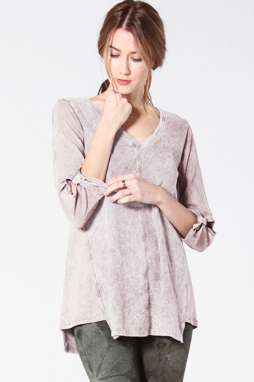 S4628A V-NECK 3/4 Sleeve Tunic with Contrast Fabric