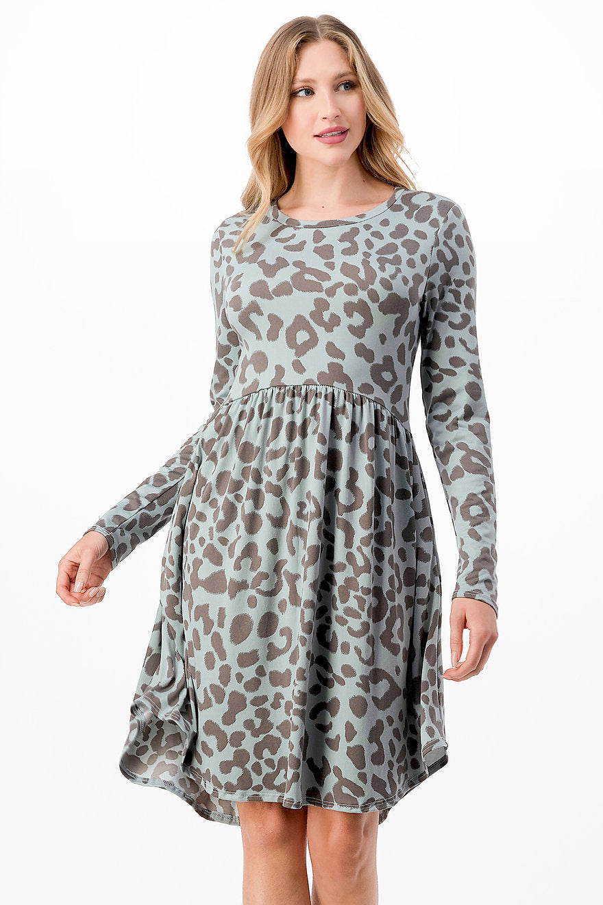 Blue Leopard Empire Waist Tunic Dress