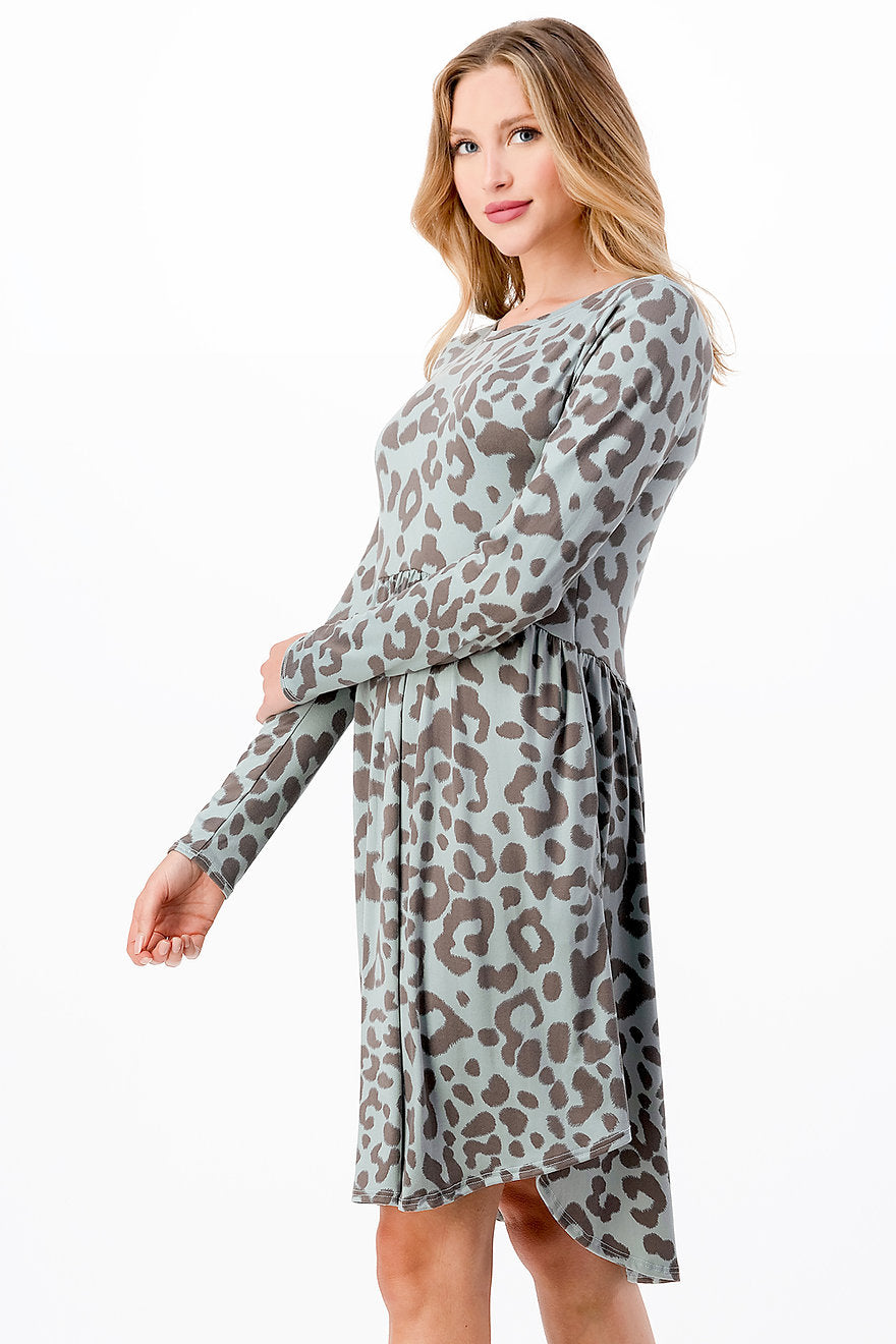 Blue Leopard Empire Waist Tunic Dress