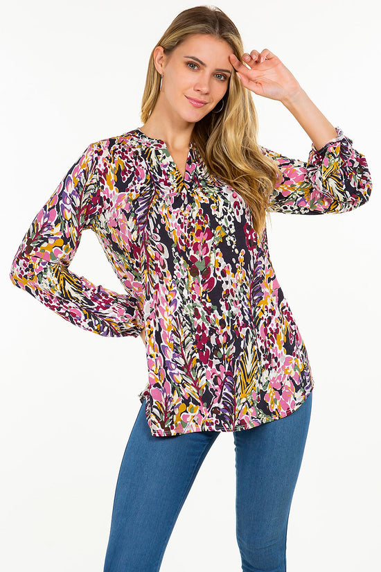 Floral Print Tunic with Slight V Neck