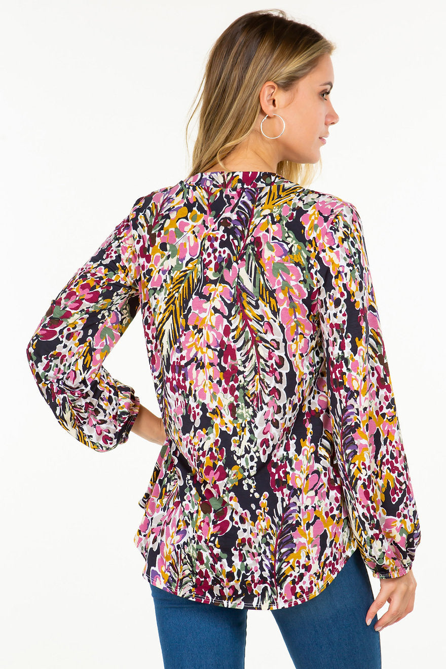 Floral Print Tunic with Slight V Neck