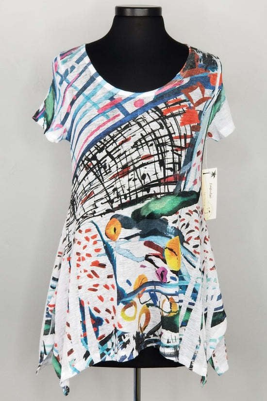 867P591 Tennis Print Scoop Neck Cap Sleeve Top