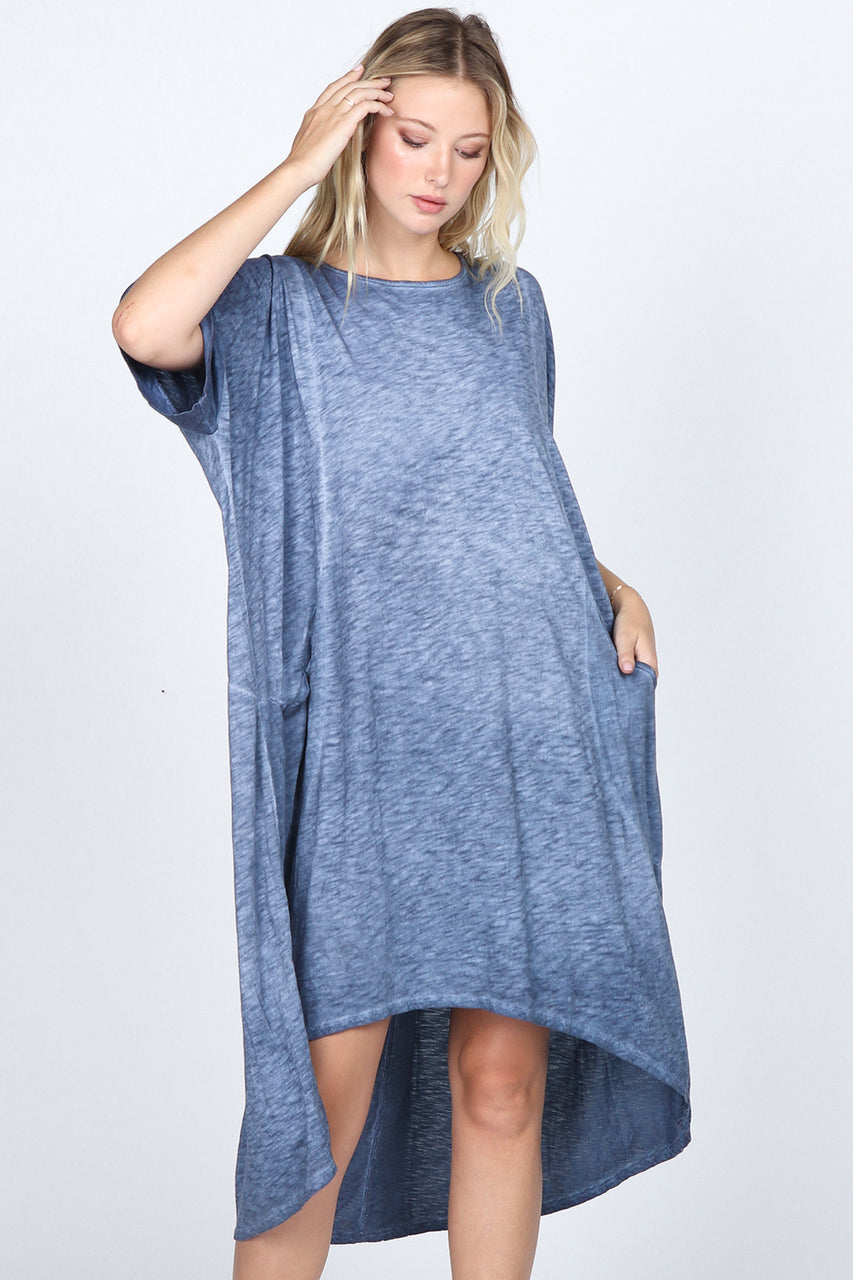 S4993A Oil Washed Cotton Slub Kaftan Dress