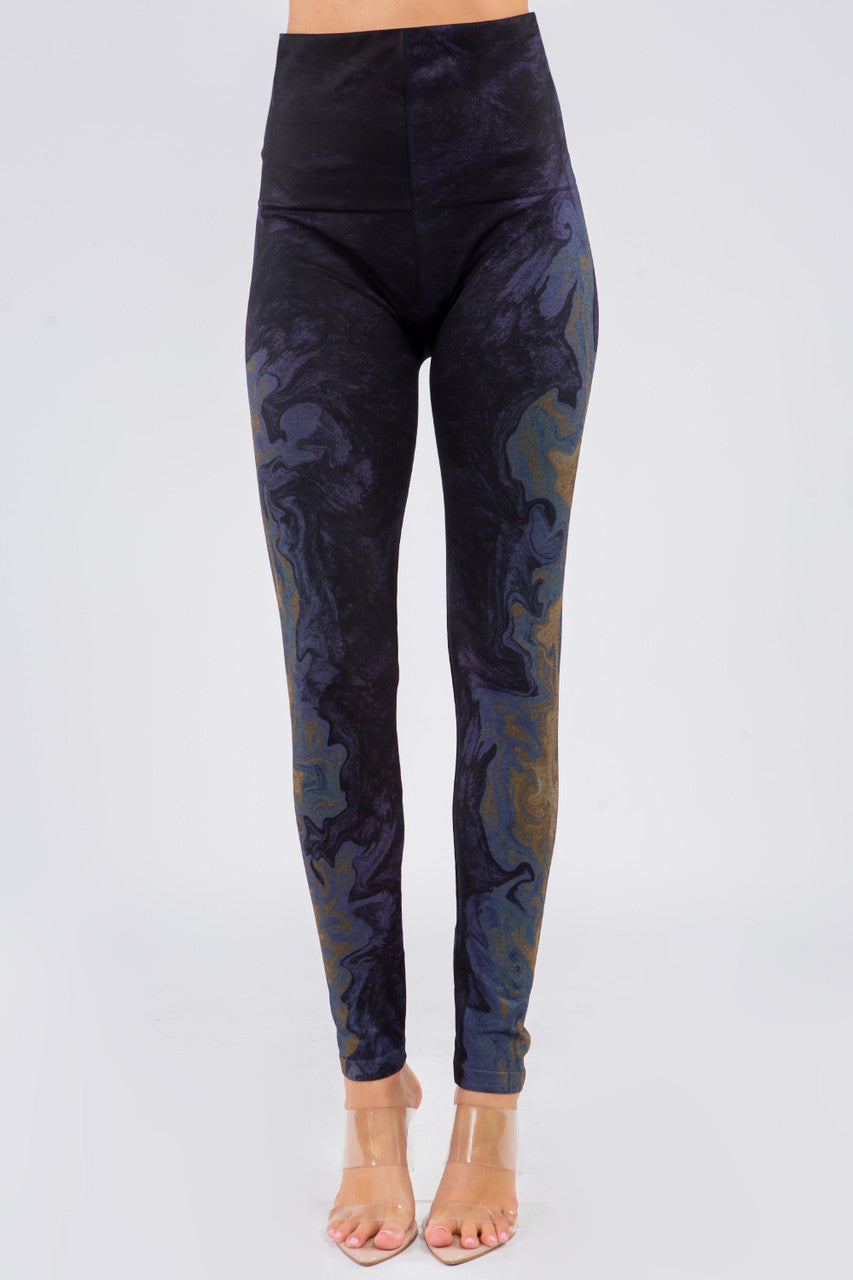 B4292ER High Waist Watercolor Sublimation Full Length Leggings - Pewter