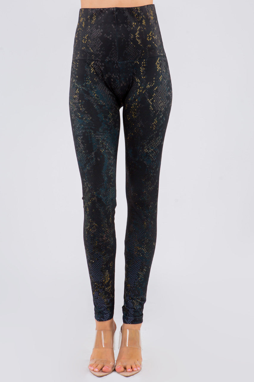 B4292EZ High Waist Sublimation Full Length Animal Print Leggings - Peacock