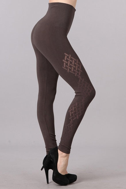 B2361USAP  High Waisted Legging with Weaves Burnout Design