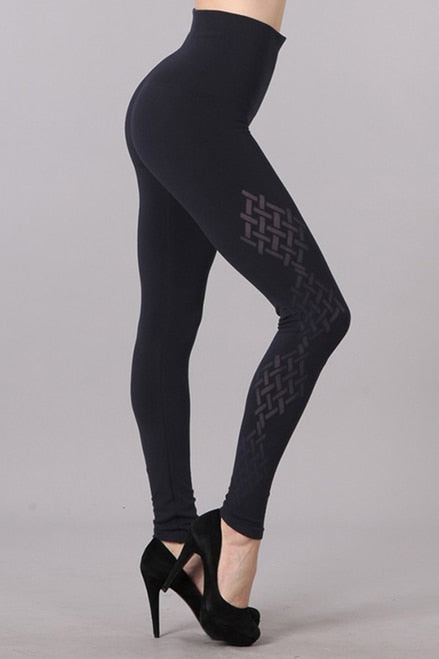 B2361USAP  High Waisted Legging with Weaves Burnout Design