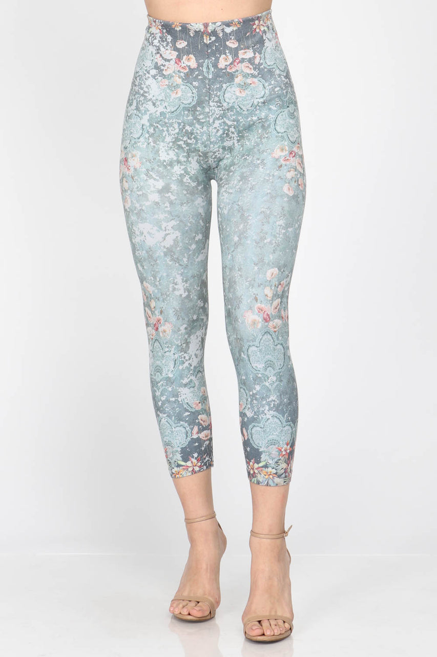 B4291N Capri/Short High waist Leggings with Lily Pad Floral Sublimation Print