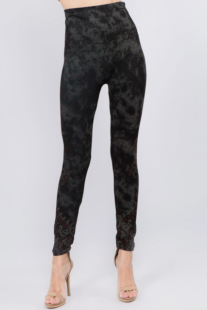 Extended High Waist Full Length Leggings Aquarelle Flora Print