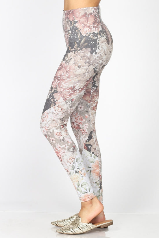 B4292BN High Waist Full Length Legging Quilted Floral Print