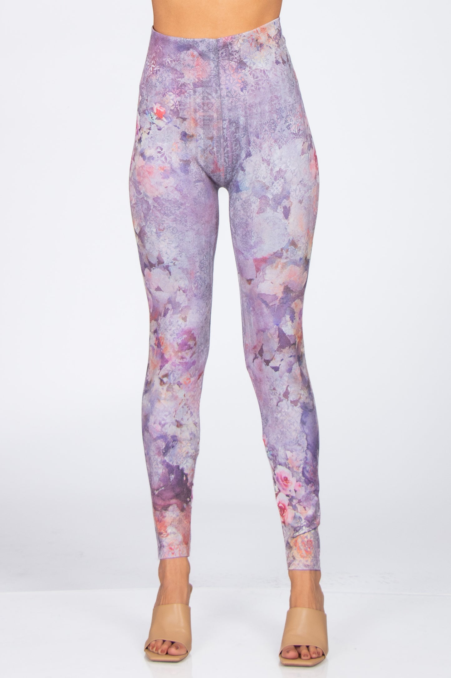 High Waist Dusty Lilac Damask Watercolor Floral Legging