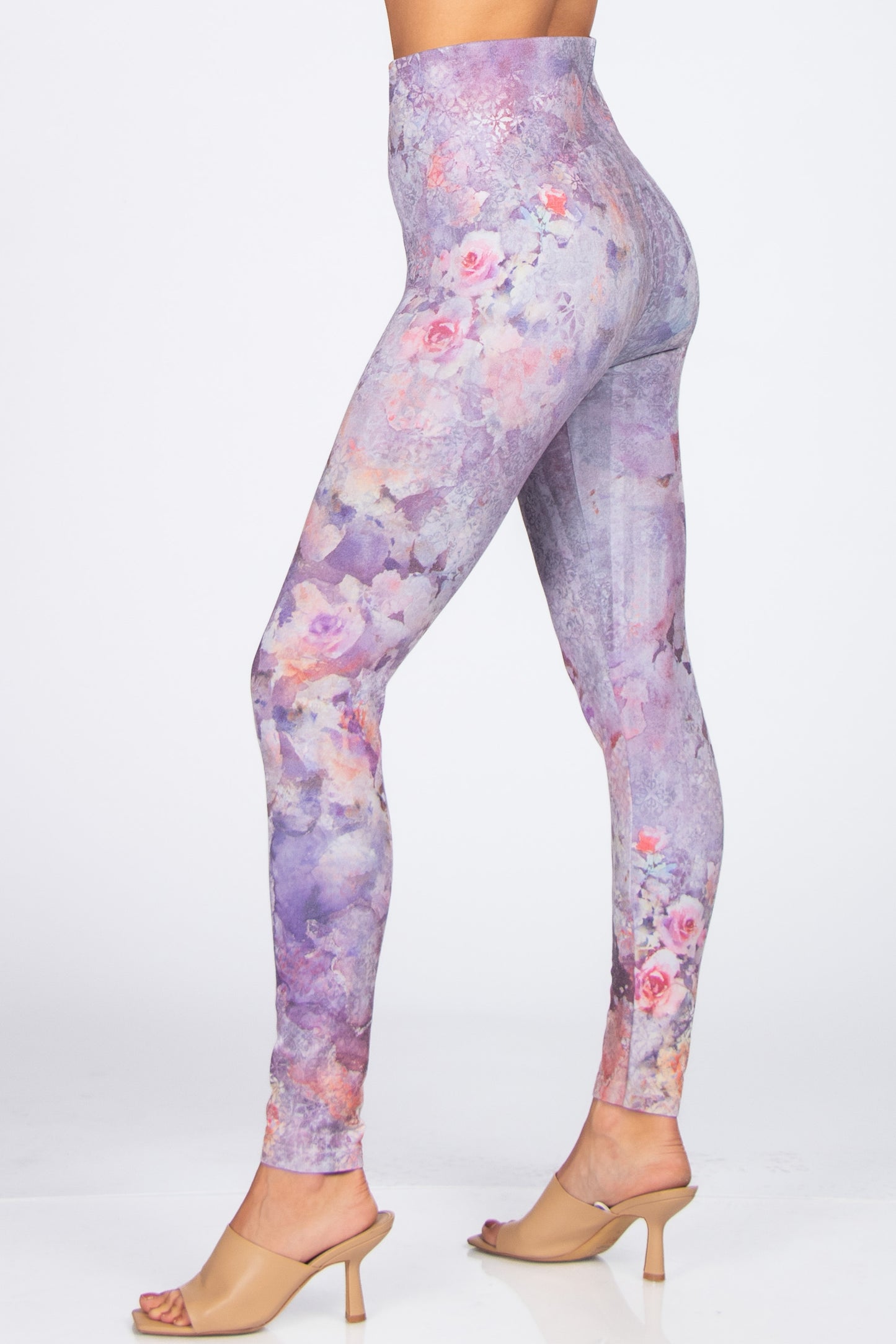 High Waist Dusty Lilac Damask Watercolor Floral Legging