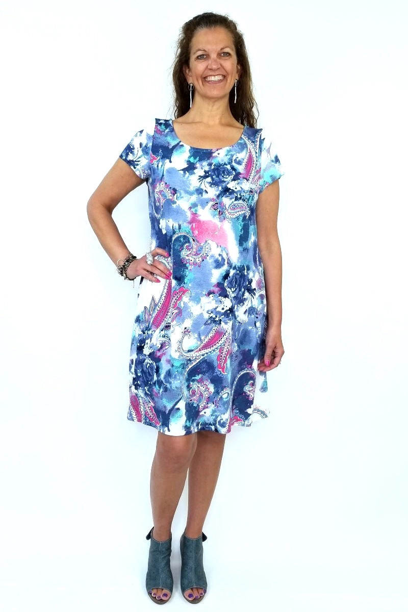 BLU22S3232 Blue Pink Cap Sleeve Dress