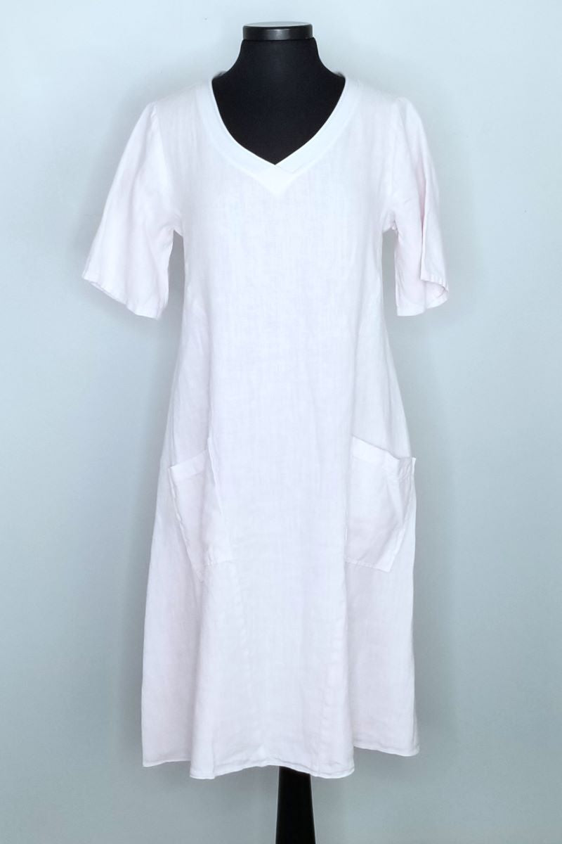 Short Sleeve V-Neck Dress - Blush