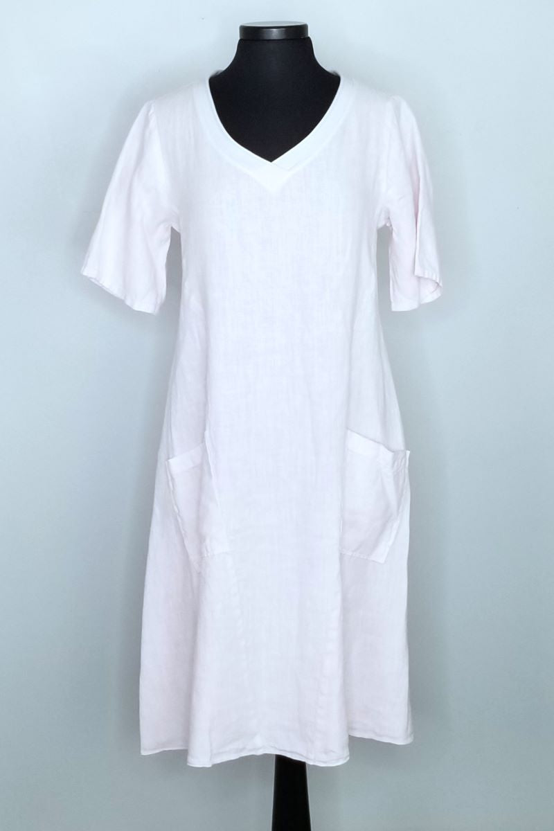 C44833BLSH Short Sleeve V-Neck Dress - Blush