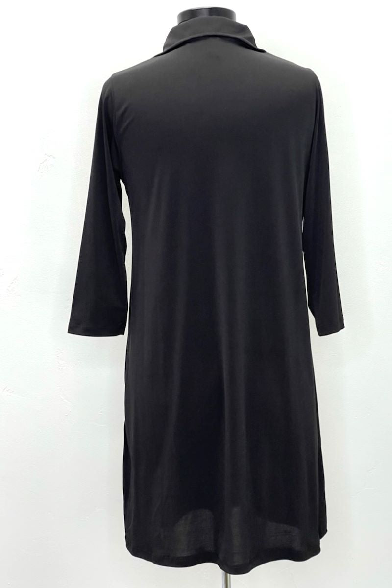 D063B2BLK 3/4 Sleeve Dress with Zipper Collar