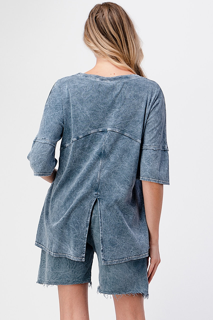 S4883A Mineral Washed Top with Center Back Slit