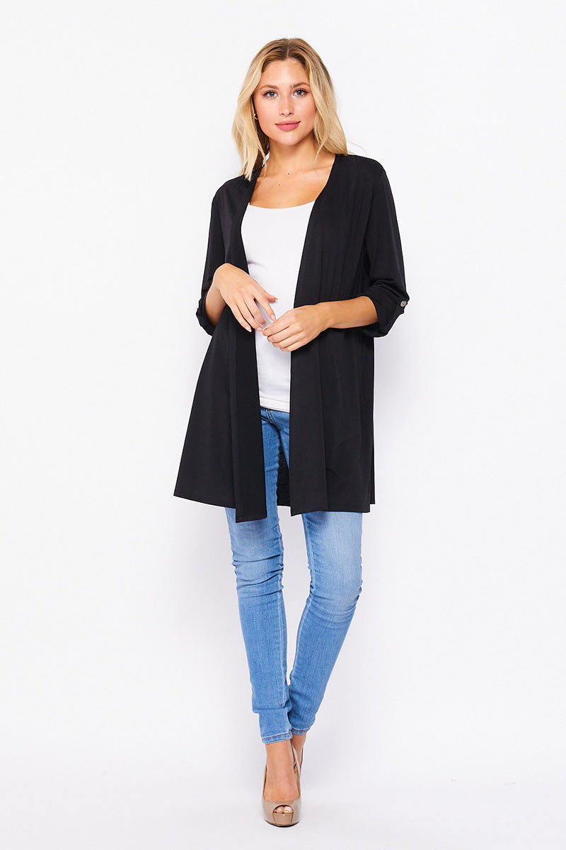 Load image into Gallery viewer, GABBYCDBBLK Black Open Cardigan with 3/4 Cuffed Sleeves

