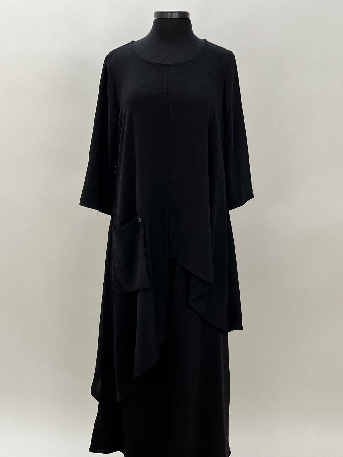Elegant Burnout Tunic Dress - Black