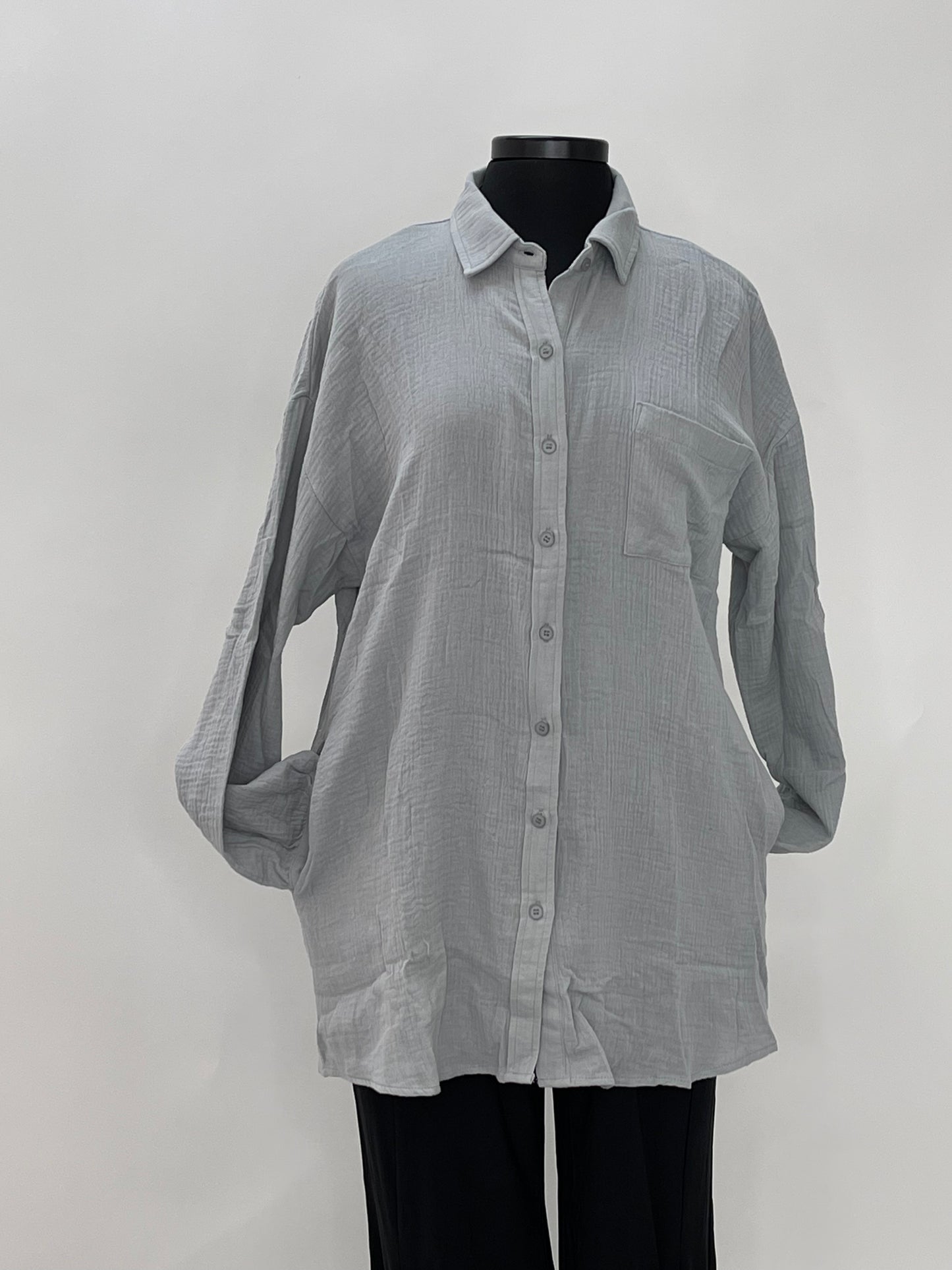 Blue Dove Button Up Cotton Gauze Top