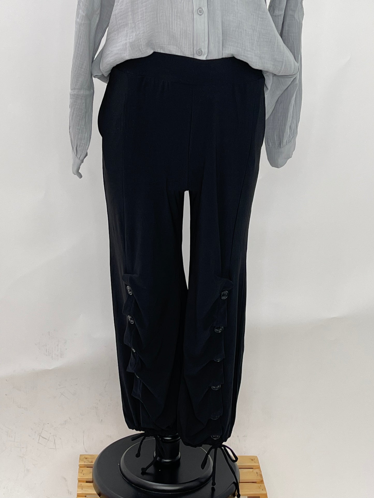 Black Tie Pant with Buttons