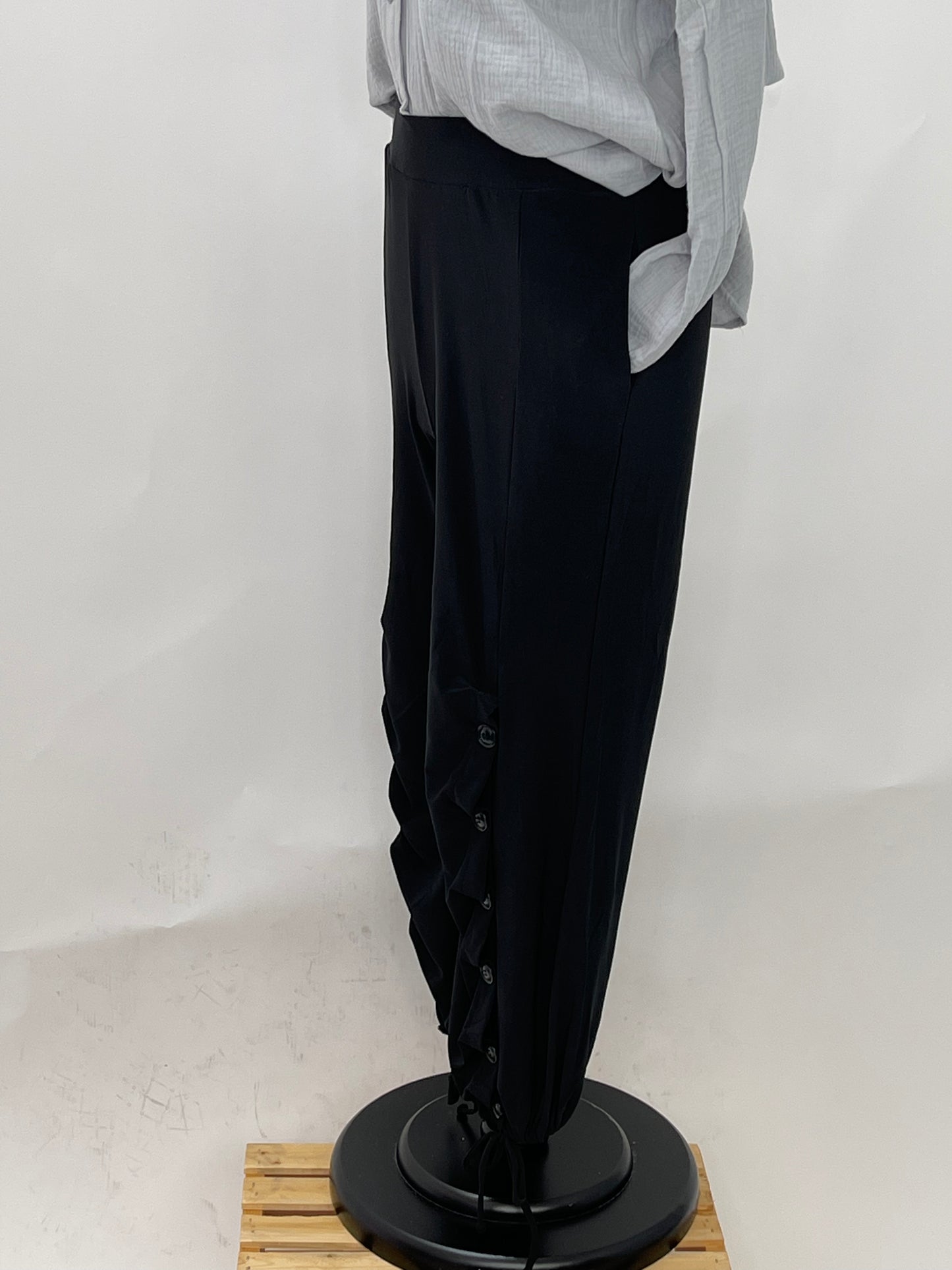Black Tie Pant with Buttons