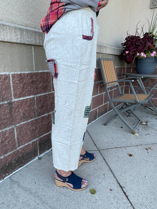 Linen Pant with Plaid Patches