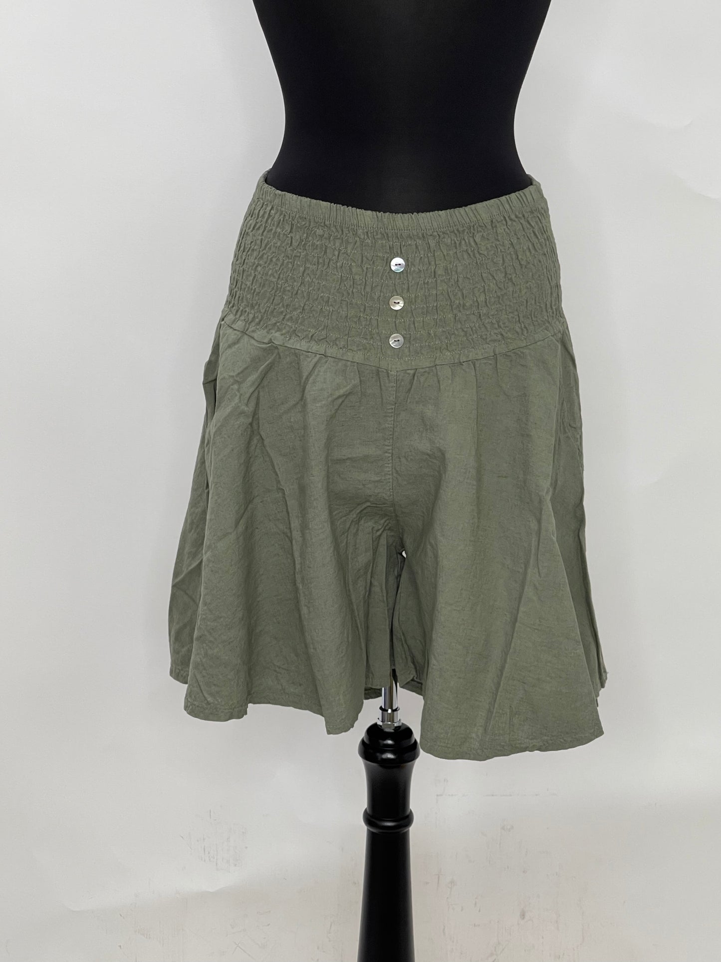Green Linen Flowy Shorts
