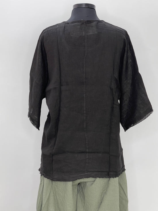 Black Short Sleeve Linen Top