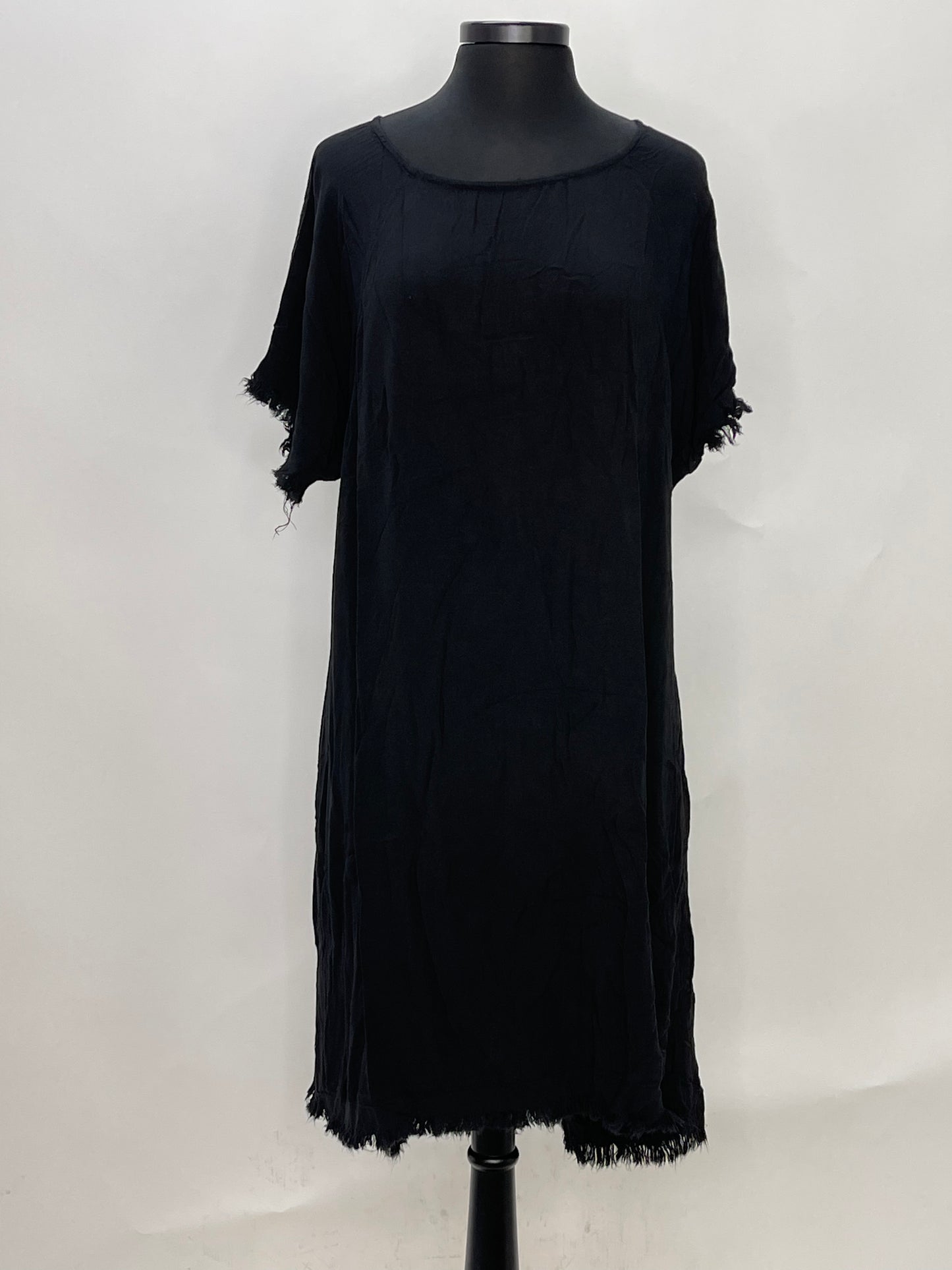 Black Short Sleeve Fringe Dress