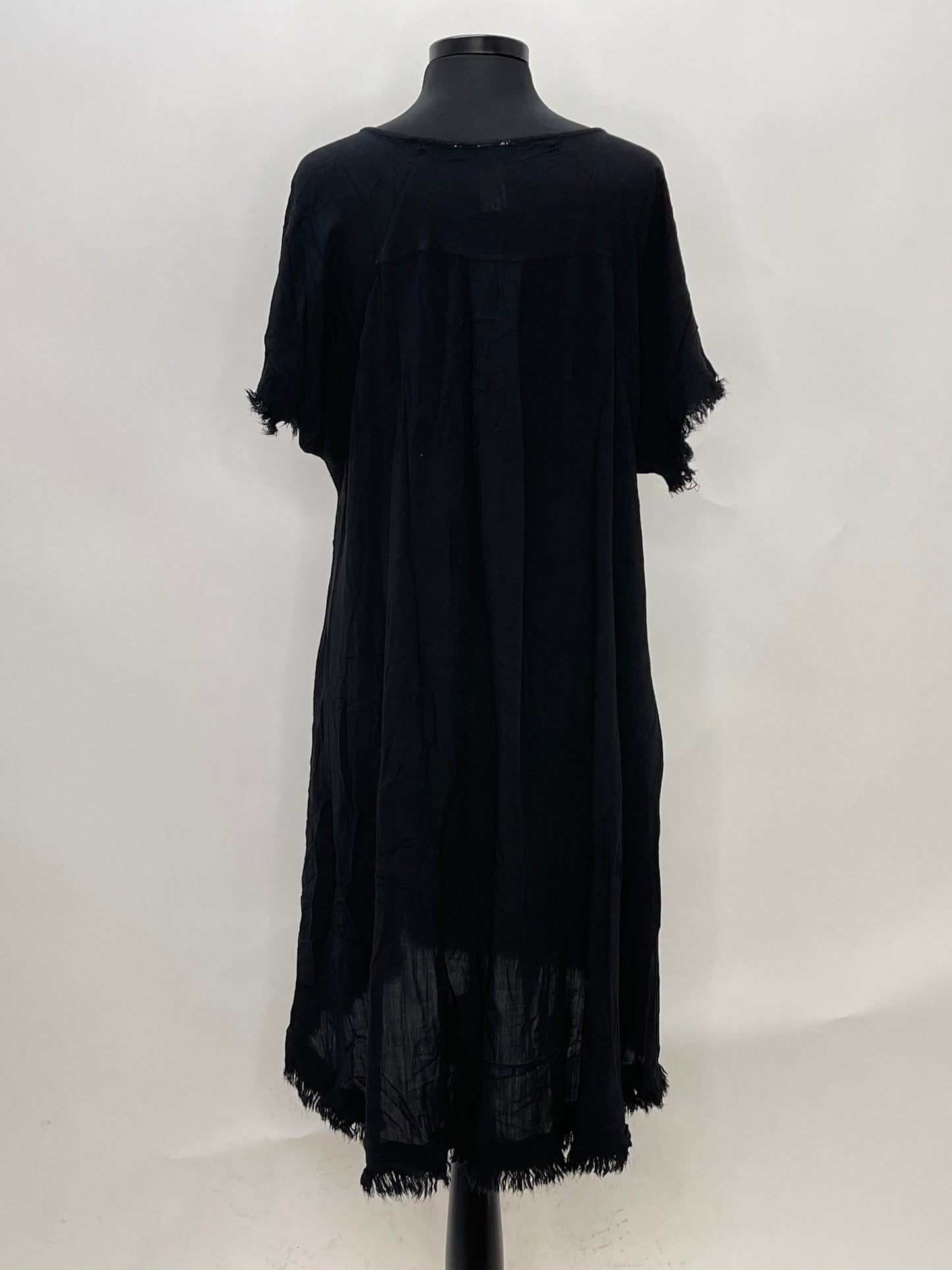 Black Short Sleeve Fringe Dress