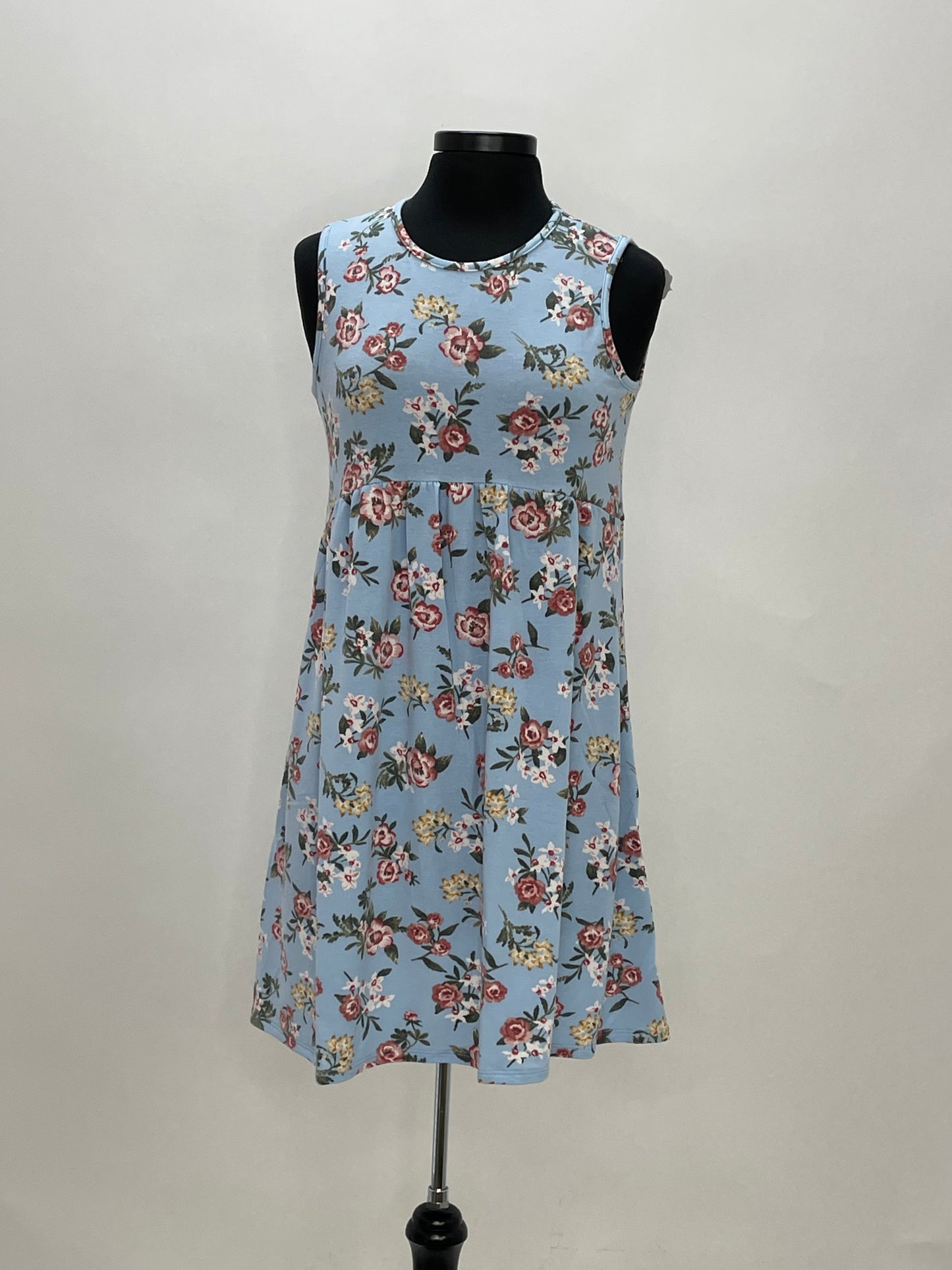 Floral Stretch Pleated Dress - Blue