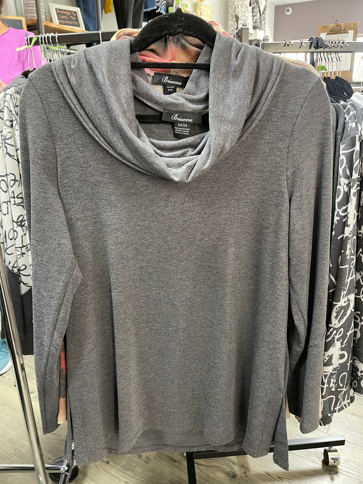 Charcoal Hooded Long Sleeve Top