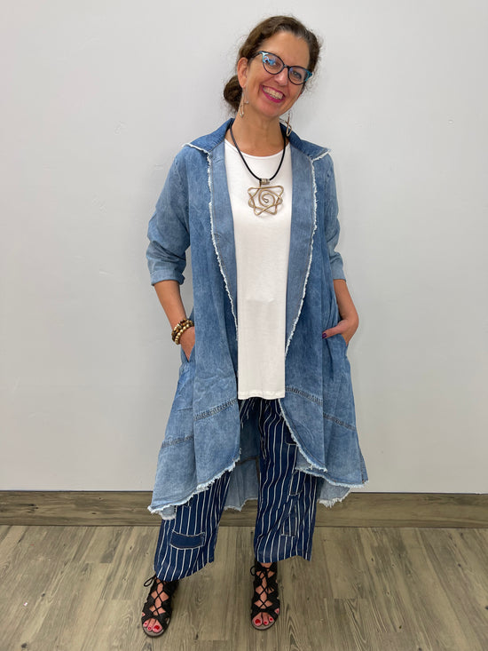 Long Jacket with "&" Print and Fringe - One Size