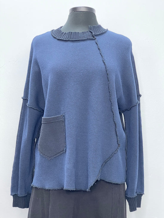 Rib Collar Long Sleeve Top with Asymmetric Cut