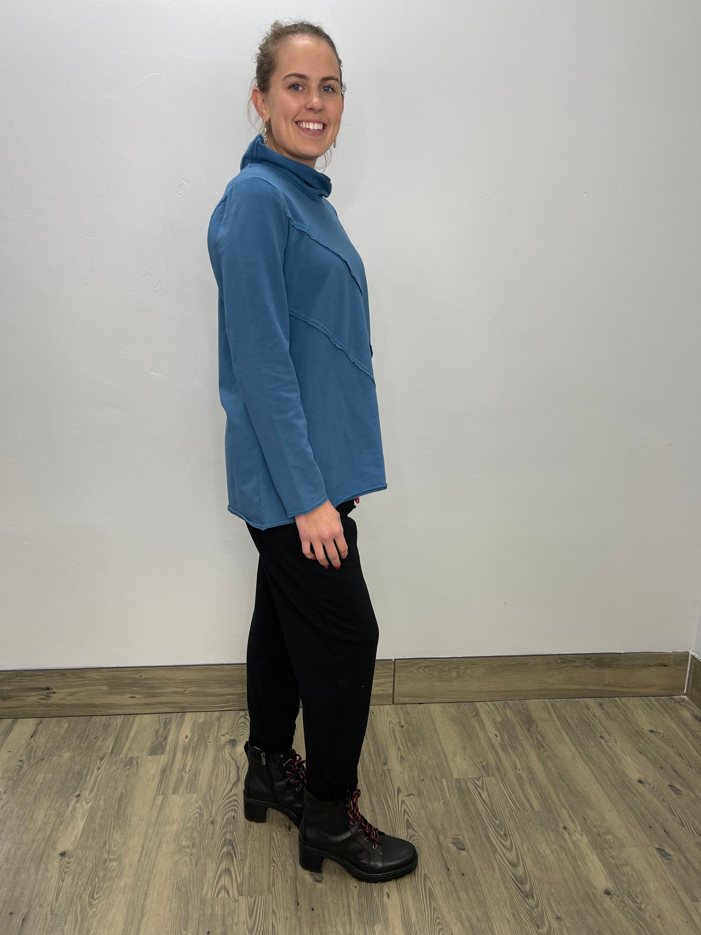Teal Patch Tunic with Raw Edge