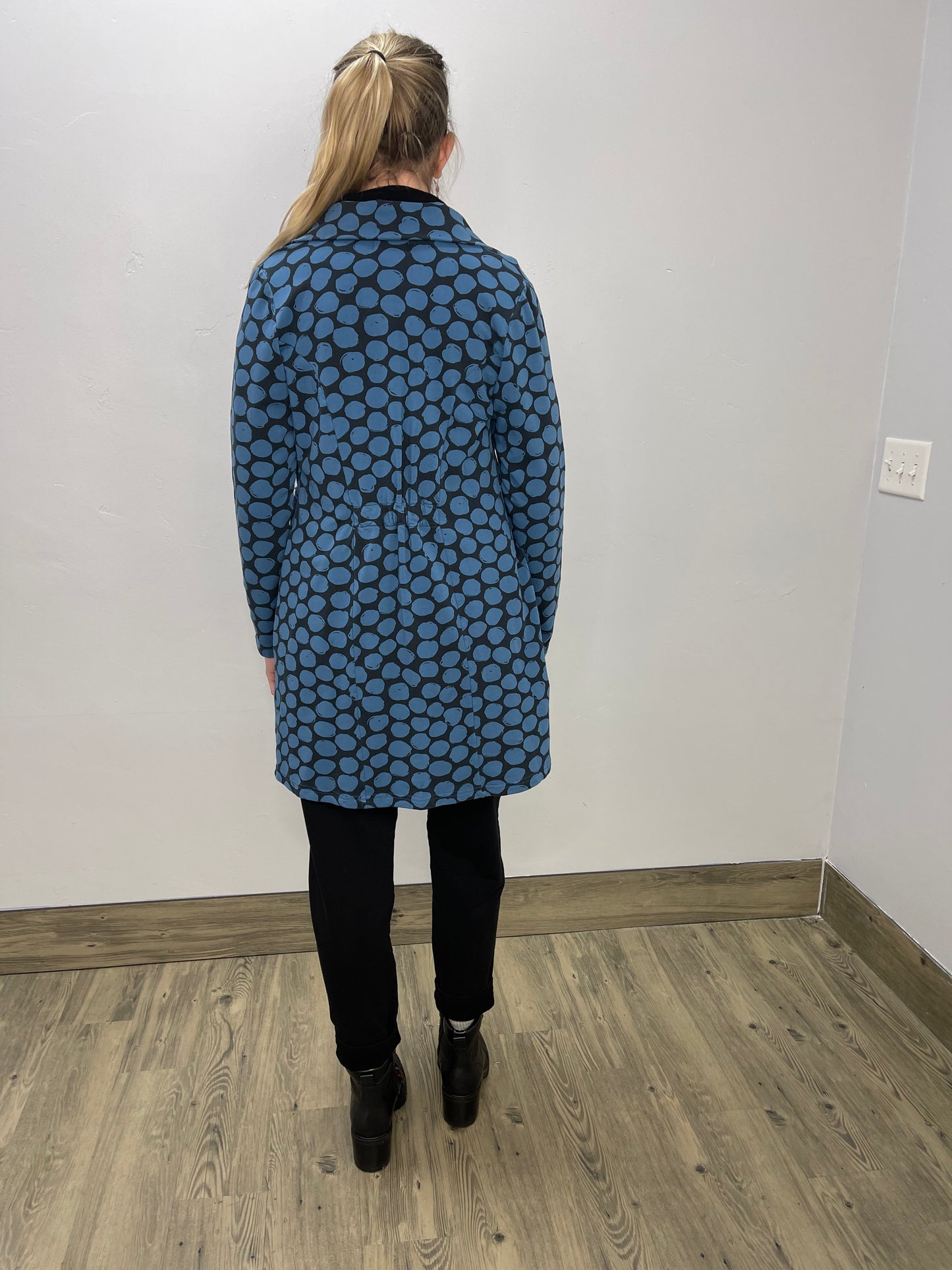 Button Up Polka Dot Jacket with Two Pockets - Teal