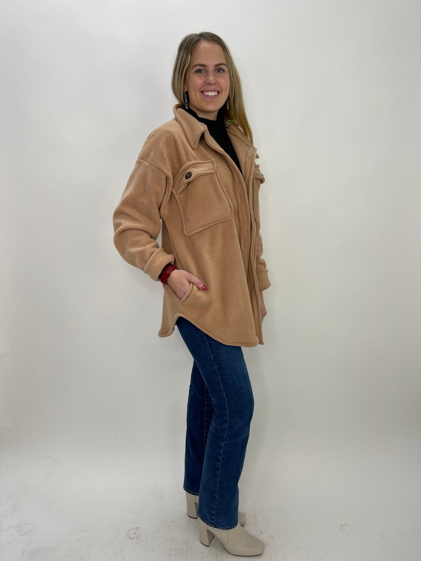 Tan Fleece Twist Shacket