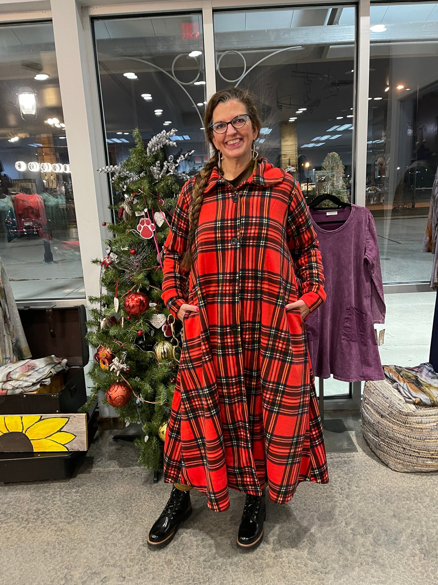 Twist Red Plaid Fleece Duster