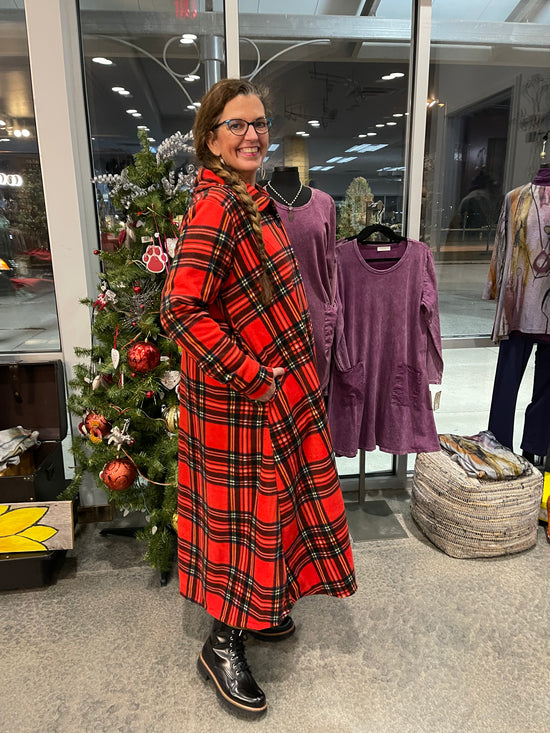 Twist Red Plaid Fleece Duster