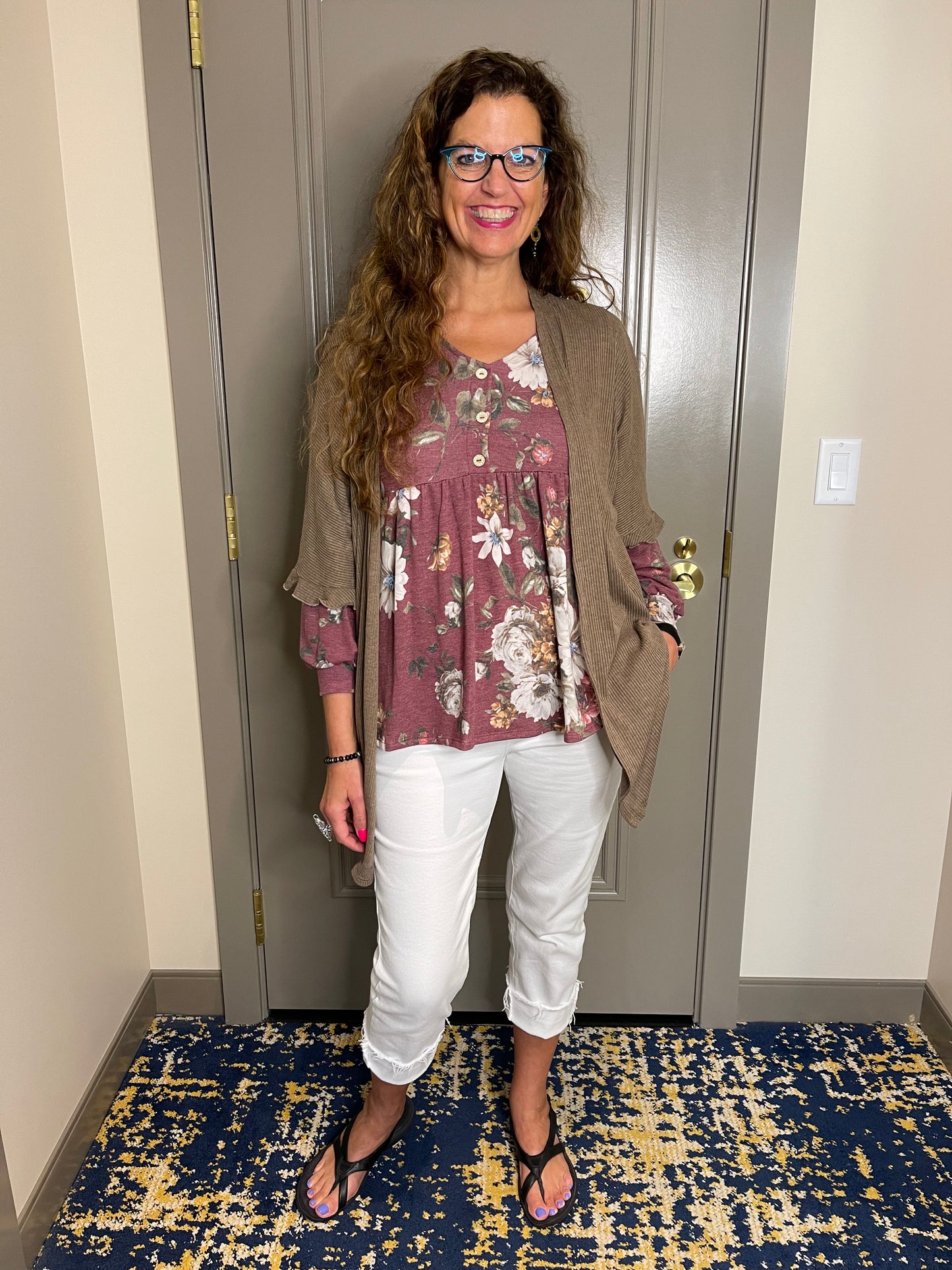 Mocha Cardigan with Ruffle Sleeve